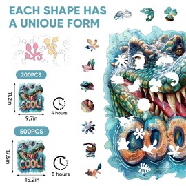Wooden Puzzles for Adults, Cool Crocodile Jigsaw Puzzles 200 Pieces Animal Unique Shaped Wood Cut Puzzle Gifts for Adults and Kids, Family Puzzle Games, Medium Size