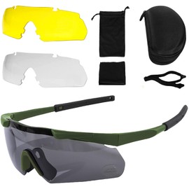 Aicharynic Shooting Glasses with 3 Interchangeable Lenses, Safety Glasses with Transparent Anti-Fog and Scratch-Resistant Lenses, Adjustable, Impact-Resistant Eye Protection, Laser Safety Glasses