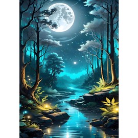AIRDEA 5D Moon Forest Landscape Diamond Painting Adults, DIY Diamond Painting Pictures Adults, Diamond Painting Craft Set by Numbers Home Decor Gift 30 x 40 cm