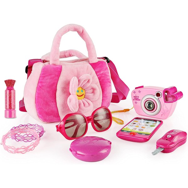 SainSmart Jr. Toddler Purse My First Purse with Pretend Play Set for Princess 9 PCS, Pink
