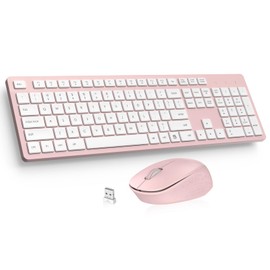 LeadsaiL Wireless Keyboard and Mouse Combo, Full-Sized Ergonomic Computer Keyboard, 2.4GHz Cordless Keyboard Silent Mouse Set with 2-in-1 USB Receiver, 12 FN Shortcuts for Windows Laptop, PC/Mac-Pink