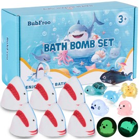 Bath Bombs for Kids, 3.5oz Large Shark Bath Bomb with Toys Inside, Boys Bath Bomb with Surprise Inside, Organic Natural Bubble Bath Fizz for Kids, 6 Pack