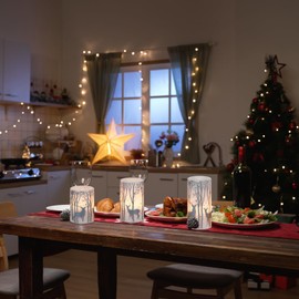 KunSween Christmas Flameless Candles with Remote Timer, 3 Pack LED Flickering Candles with Silver Deer Decals and Real Wax, Christmas Winter Decorations for Home Indoor Table Centerpieces