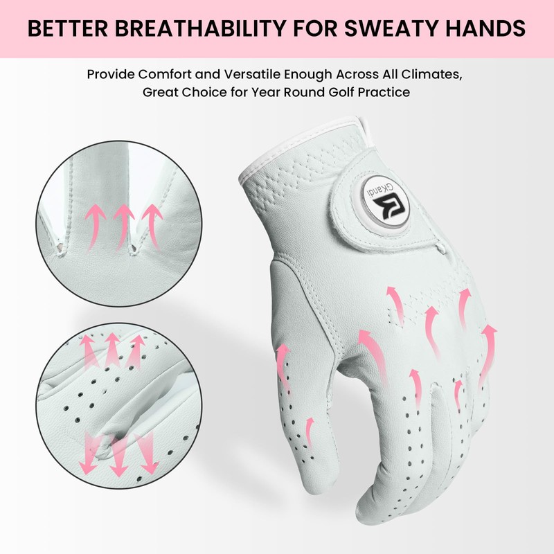GKandi Womens Golf Gloves with Ball Marker Left Right Hand