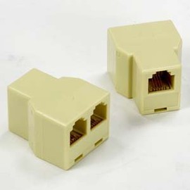 ACCL RJ12 1Jack/2Jack T Adapter, Straight Beige, 3 Pack