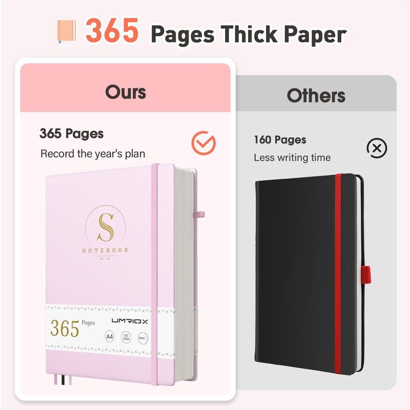 Umriox Notebook A5 Lined, 365 Pages Diary for Adults, Hardcover