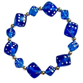Blue Dice Bead Bracelet with Silver Accents - Bunco Game Night Prize, Casino Theme Accessory, Bunko Hostess Gift or Prize. Fun Electric Blue Color Dice Bracelet, One Size Fits Most. Bunco Supplies.