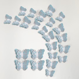 Butterfly Decorations 48 Pieces 3 Sizes 3D Butterfly Stickers for Cupcake Decorations Light Blue Theme Birthday Party Baby Shower Crafts Bouquet Arrangements