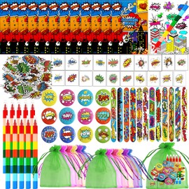 130 PCS Hero Party Favors Kit - Includes Bulk Coloring Book Badge Slap Bracelets Tattoo Sticker Crayons Gift Bag Stickers for Fillers School Classroom Gift Rewards Activity