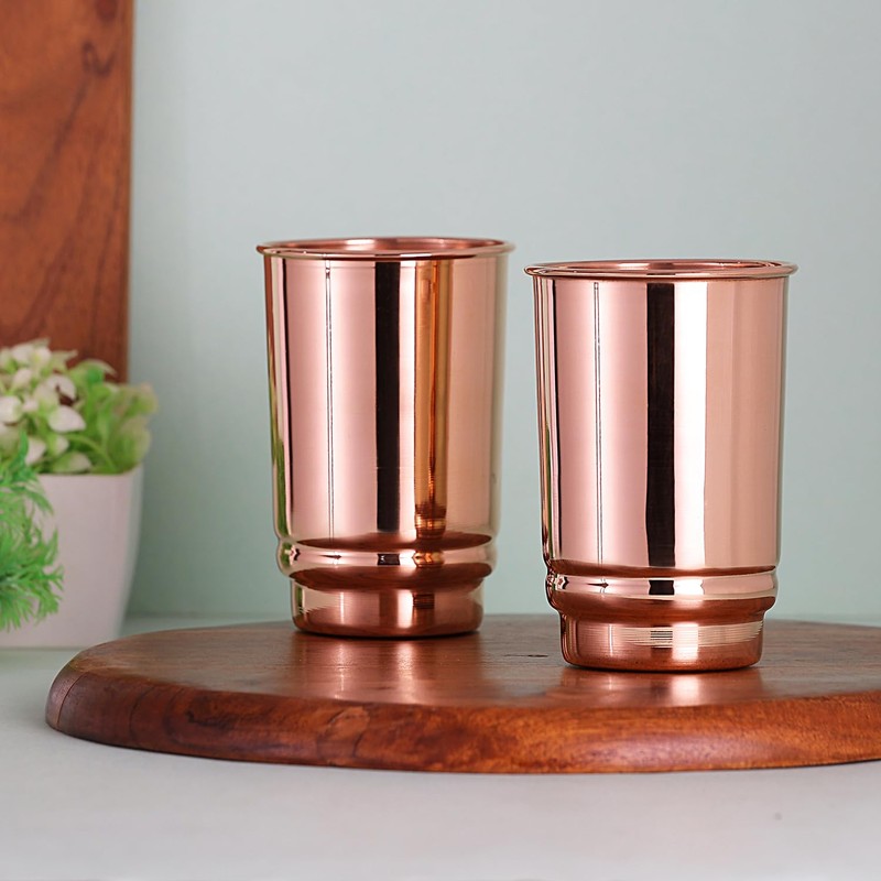ANCIENTIMPEX Pure Copper Tumbler Set of 2 for Ayurveda Health