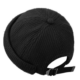 Croogo Black Beanie Retro Rolled Cuff Skullcap Winter Brimless Docker Cap Sailor Fisherman Leon Hats Landlord Hat,Black-DBH04