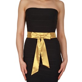 BlackButterfly Bridal Wedding Bridesmaid Satin Sash Belt (Gold, 5 CM X 175 CM)