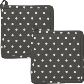 REDBEST Pot Holders, Coasters, Dots, Pack of 2, 100% Cotton, Grey, Size 20 x 20 cm, Heat Resistant Padding, Robust, Smooth Fabric Exterior (Other Colours)