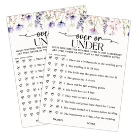 Bridal Shower Games for 25 Guests, Over or Under Bridal Shower Game Cards, Funny Wedding Games for Rehearsal Dinner, Cocktail Hour, Couples Wedding Bachelorette Engagement Party Supplies-A11