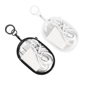 Foweroty PVC Storage Bag for Organizing Data Cables, Chargers, Earphone, Earbud, Keys, Change, Clear Figure Display Bag with Keychain, Makeup Bag, Multi-functional Storage Box (2 pcs Black + White)