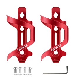 BSSOK Bicycle Side Bottle Holder, Aluminium Alloy, Water Bottle Holder Bicycle Side for Road Bike/MTB/Mountain Bike, Drink Holder, Bicycle (2 Pieces, Red)