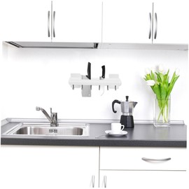Zerodeko Elegant Wall Hanging Kitchen Rack 6 Hooks for Spoons Towels No Drilling Mounting White