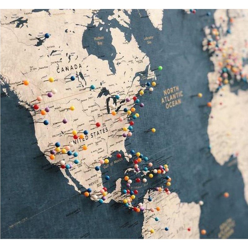 PINEPAN World Map Pin Board Small Red Card 1/8" Thumb