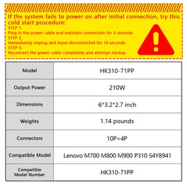 54Y8941 210W Power Supply Compatible with Lenovo ThinkCeLenovo ThinkCentre M700 M800 M900 P310