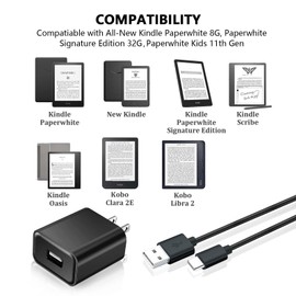 5FT USB-C charging cable with matching USB charger for the new Kindle Paperwhite Signature Edition (32 GB), Paperwhite (8 GB), and Kindle Paperwhite Kids (10th 11th 12 generation, 2021 and newer model