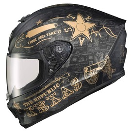 ScorpionEXO R420 Full Face Motorcycle Helmet with Bluetooth Ready Speaker Pockets DOT SNELL Lone Star (Black/Gold - Medium)