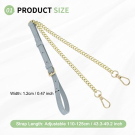SUIKIHUM Purse Chain Strap, (43.3"-49.2" Adjustable Replacement Bag Straps) Genuine Leather with Metal Golden Chains for Handbag, Crossbody Bag (Gray Blue)