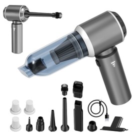 Koucen 4-in-1 Car Vacuum Cleaner and Air Duster, 20000pa Suction Power Portable Handheld Vacuum Cordless Rechargeable, Mini Vacuum with Reusable Filter for Car Home Office & Pet(Silver Gray)