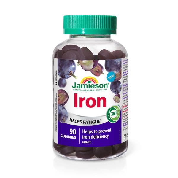 Jamieson Iron Gummies Grape Flavour 90 Count, Helps to Prevent