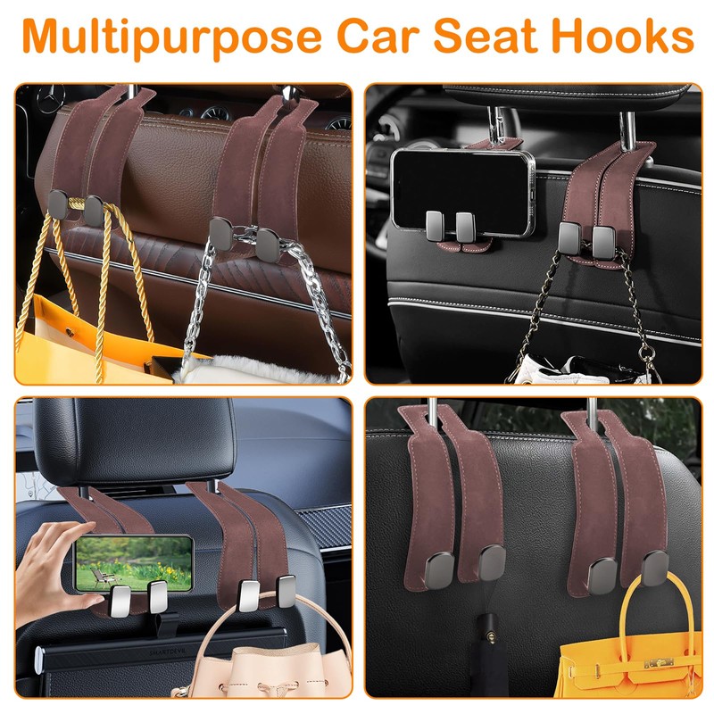 Wbgraceful 2Ps Car Seat Back Double Hook（Brown）