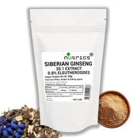 Nutrics® 35:1 Siberian Ginseng Extract 50g Powder 0.8% Eleuth - 100% Pure - Free from fillers, Binders & Bulking Agents (50g Extract Powder)