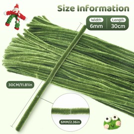 G2PLUS G2PLUS Sage Green Pipe Cleaners for Craft, 200PCS Long Crafting Pipe Cleaners for Christmas Craft, 6mm Chenille Stem for DIY, 30cm Pipe Cleaners for Christmas Tree Project Decoration