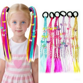 Hair Accessories for Girls 6 Colors 30 Strands Colored Hair Extensions with Cute Resin Bow Tie Colorful Rainbow Braided Ponytail Extension with Rubber Bands Crazy Hair Day Accessories for Girls