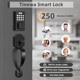 Keyless Entry Door Lock with 2 Handles, Tinewa Electronic Keypad Deadbolt, Auto-Locking, Anti-Peeping Password, Digital Smart Code Door Lock, Front Door Handle Sets, Matte Black