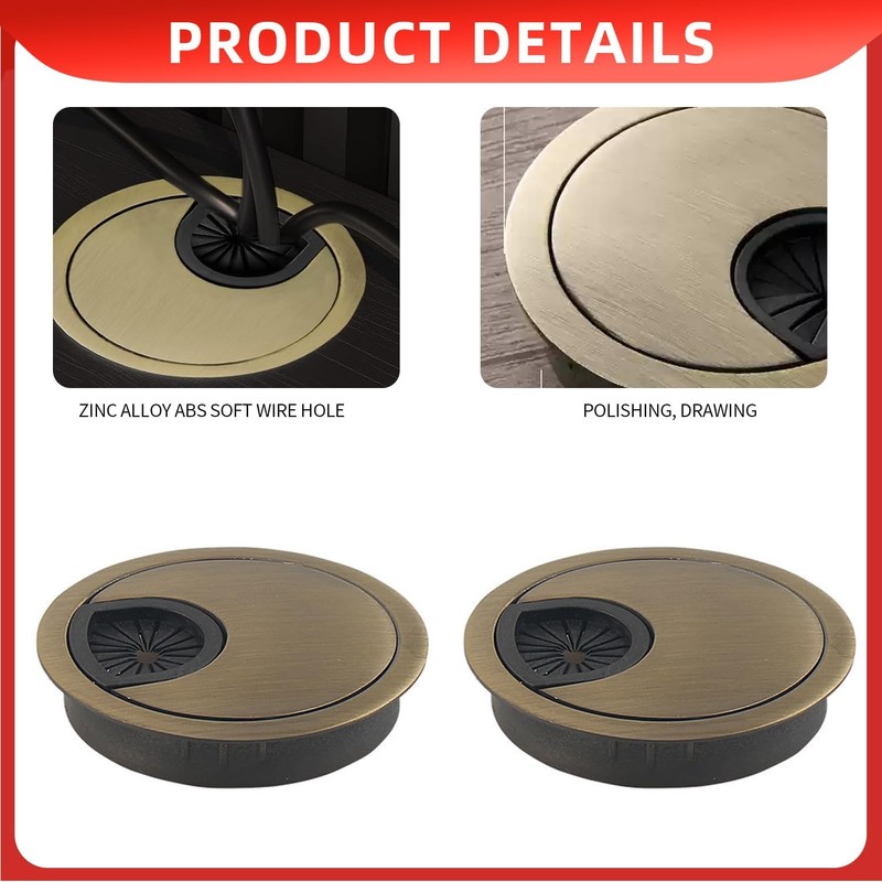 2-Pack 60mm Desk Grommet, Cable Management Plug for Office, Home