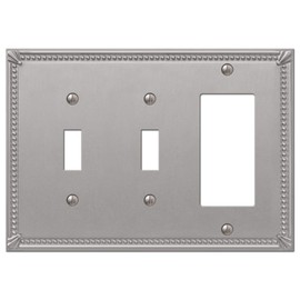 Amerelle 74TTRBN Imperial Bead Wallplate, 2 Toggle / 1 Rocker, Cast Metal, Brushed Nickel, 1-Pack