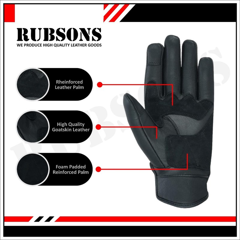 RUBSONS HKRG Men's Touch Screen Leather Motorcycle Biker Gloves (S)
