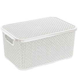 BranQ Rattan Basket With Cover Gray Bin White Basket Brown Box 10L or 19L (White, 10L)