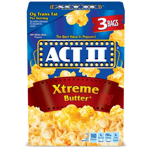 ACT II Xtreme Butter Microwave Popcorn Bags, 3-Count (Pack of 12)