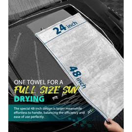 KKV Full-Sized SUV Drying Towel, 48”x24” Dual Sided Microfiber Car Cleaning Towel with Twisting Yarn Technique, 1400GSM Super Absorbent, Scratch-Free, Machine Washable (LightGrey-MarineBlue)