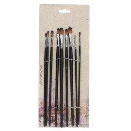 9Pcs Painting Brush Good Pigment Adsorption Round Flat Head Art Brushes Set with Black Long Rod