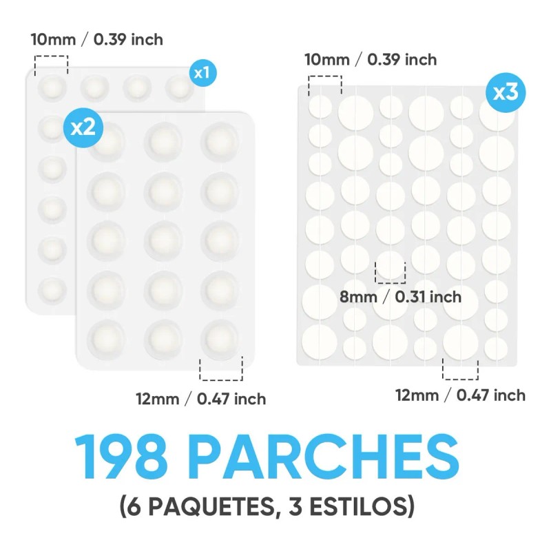 198 Parches Hidrocollágeno Para Acné, Múltiples Tamaños