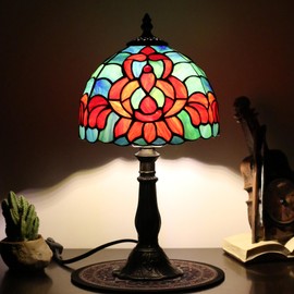 VIBRIL Tiffany Table lamp for Bedroom Bedside Night Light, Colored Glass lamp for Living Room, Size 8x8x15 inches, Reading lamp for Office