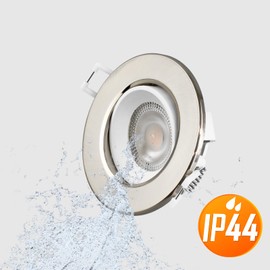 Paul Russells LED Recessed Ceiling Downlight, 3000K 4.8W 400lm Cutout 68-74mm Round Brush Nickel, IP44, Adjustable Tilt (Not Dimmable) 38° Spotlight for Kitchen, Bathroom, Bedroom, Hallways - 10 Packs
