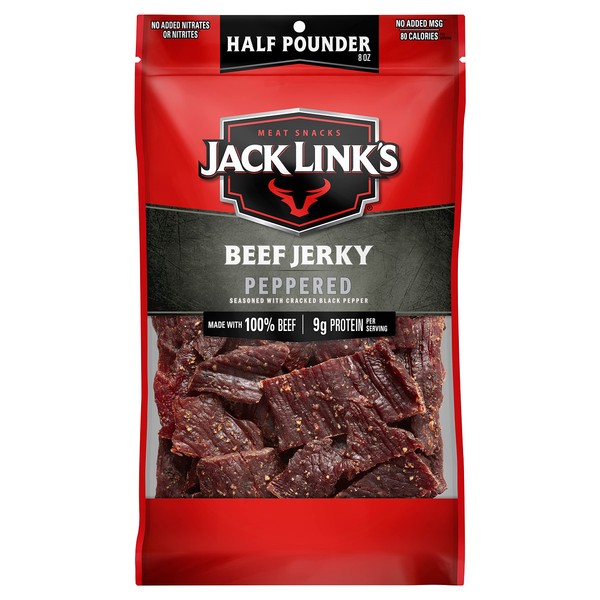 Jack Link's Beef Jerky, Peppered, ½ Pounder Bag - Flavorful Meat Snack, 9g of Protein and 80 Calories, Made with Premium Beef - 96% Fat Free, No Added MSG or Nitrates/Nitrites (Packaging May Vary)