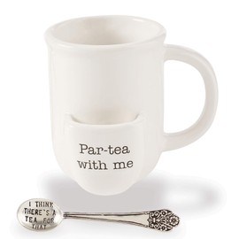 Mud Pie Vintage Inspired Mug Spoon-Par Tea Cup Set, One Size