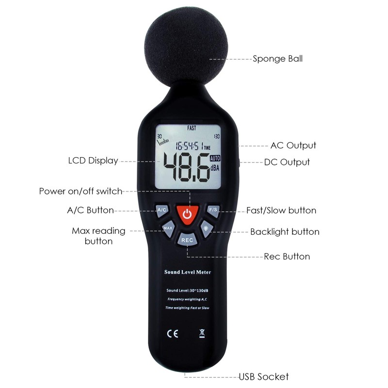 Decibel Meter Digital Sound Level Meter with Data Record Function