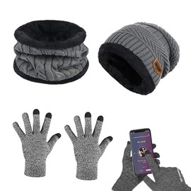 Aoreun Hat Scarf Gloves Set of 3 Winter Hat Touchscreen Gloves Warm Scarf 3 in 1 Winter Beanie Hat with Fleece Lining Knitted Hat Unisex Warm Gift Set - Grey, gray