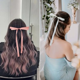 6PCS Bow Hair Clips for Women, Hair Bow Clips Ribbon Hair Bows Double Bowknots Hair Clips with Long Tail Hair Barrettes Ponytail Braids Holder Cute Tassel Hairpin Hair Accessories for Women Girl