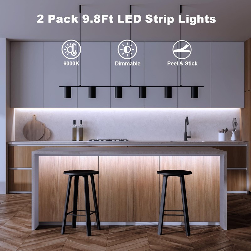 echosari 2 PCS Strip Lights Battery Operated, 9.8Ft 90 LED