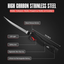 WellMall Cordless Electric Fillet Knife - Electric Fillet Knife for Fish with 2 Stainless Steel Blades, Cordless with Non-Slip Grip Handle and Safe Lock
